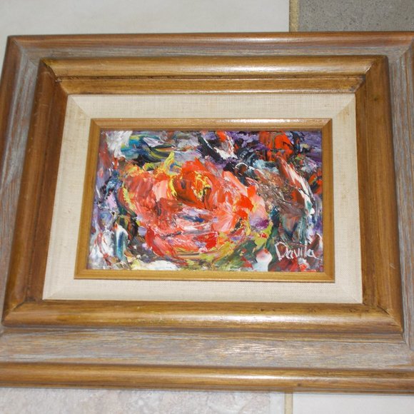 Original "Rose Infinity" oil palette knife painting by Davila, signed 5"x7" - Picture 3 of 4